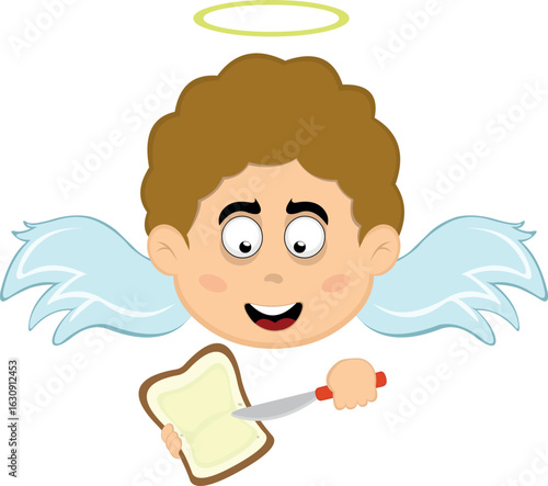 vector illustration face angel character cartoon, spreading butter on a slice of bread with a spreader
