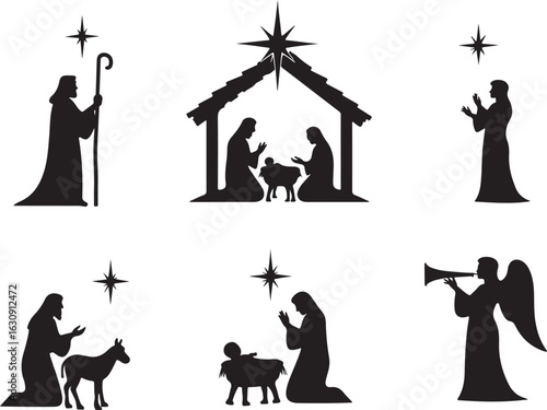 Elegant nativity scene silhouettes for heartwarming holiday designs