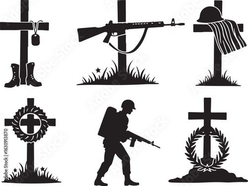 Remember fallen heroes with solemn military memorial tributes and symbols