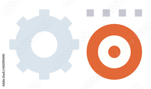 Gear and target emphasize workflow and objective alignment. Dotted squares signify focus and planning. Ideal for strategy, workflow, efficiency, goal-setting, planning, innovation teamwork. Simple