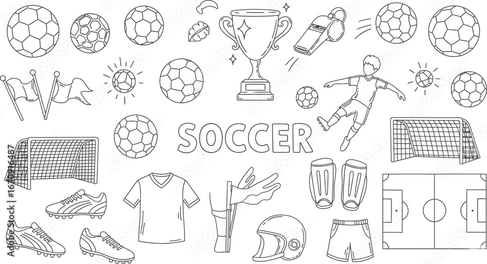 Obraz premium Vector illustration of a set of sport icons for a soccer world championship