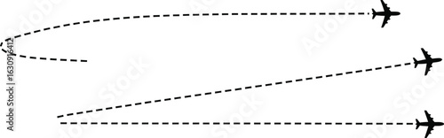 Dotted line vector art illustration of an airplane flying in the sky with a paper cut style
