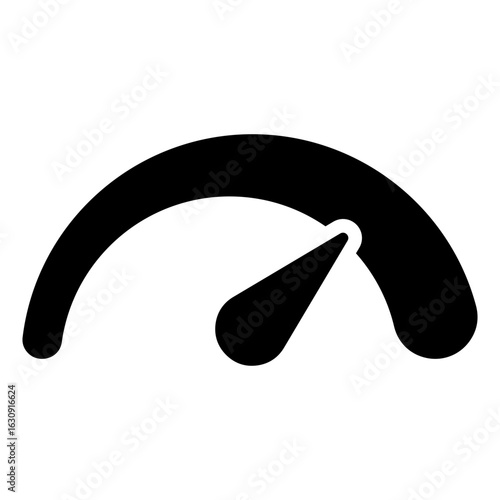 Performance Indicator Glyph Black Silhouette Icon Vector Design - Semi-circle gauge with arrow, indicating speed level or performance status