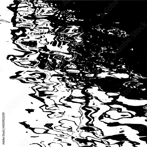 Abstract black and white water surface with reflections and rippling patterns creating contrast and texture