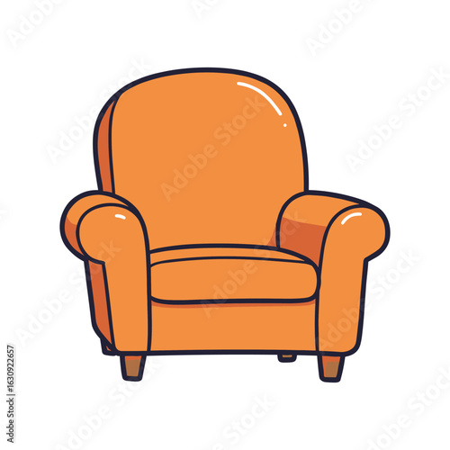 Comfy orange armchair with classic design. Vector illustration