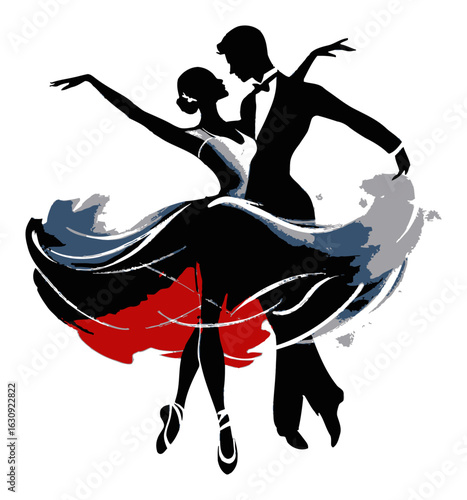 Elegant Dance Silhouette with Graceful Movements and Flowing Skirt