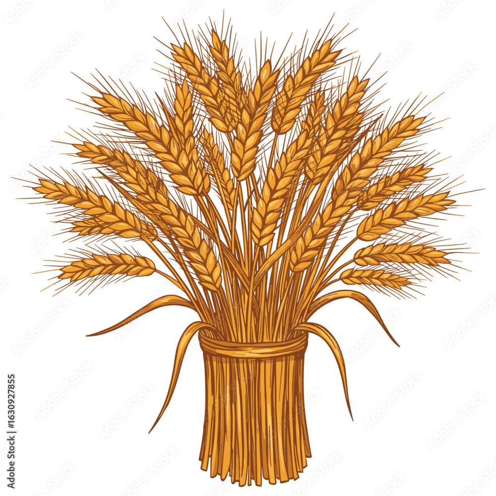 Fototapeta premium Golden wheat sheaf illustration. Vector illustration