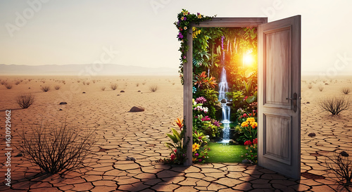 Fototapeta Naklejka Na Ścianę i Meble -  open door with flowers