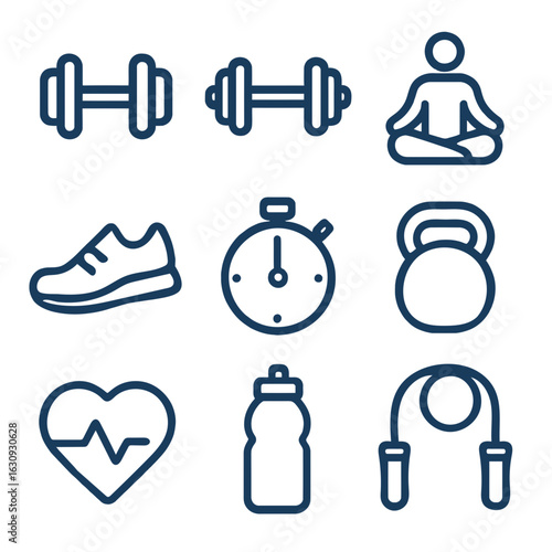 Modern Fitness and Wellness Outline Icons Set