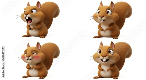 Cartoon squirrel characters with various emotions