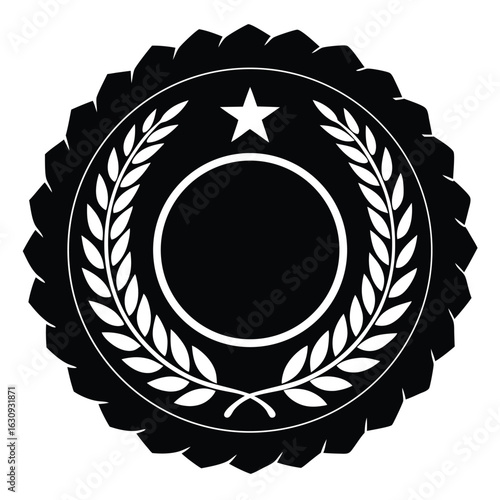 round quality certificate stamp with laurel wreat silhouette vector logo icon
