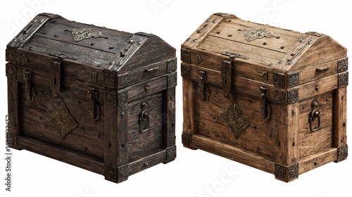 Medieval Opened Unlocked and Closed Locked Treasure Chest