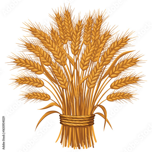 Golden wheat sheaf representing harvest and agriculture. Vector illustration