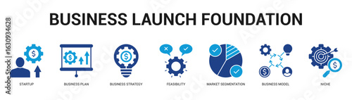 Business Launch Foundation Modern and clean web banner illustration featuring thematic icons for visual communication