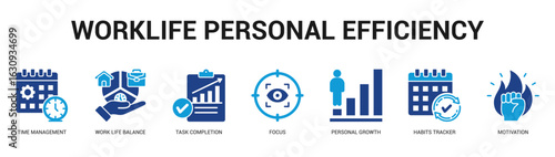 WorkLife Personal Efficiency Modern and clean web banner illustration featuring thematic icons for visual communication