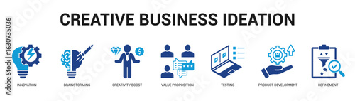 Creative Business Ideation Modern and clean web banner illustration featuring thematic icons for visual communication