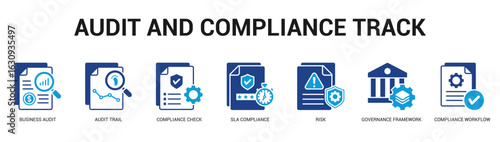 Audit and Compliance Track Modern and clean web banner illustration featuring thematic icons for visual communication