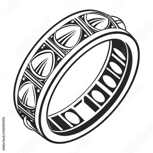 A bold black titanium ring with a sculpted pattern, a modern and unique design for men or women