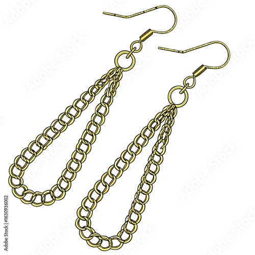 A pair of elegant brass dangle earrings with a long twisted chain design, perfect for a modern, sophisticated style