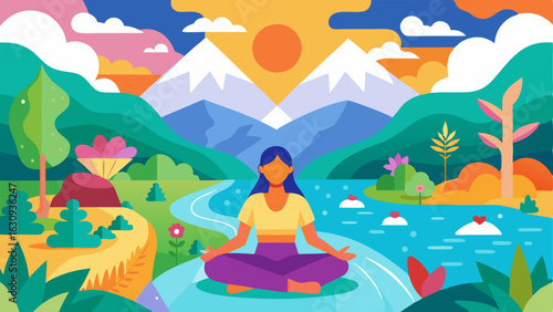 A large colorful mural of a peaceful nature scene promoting relaxation and wellness.