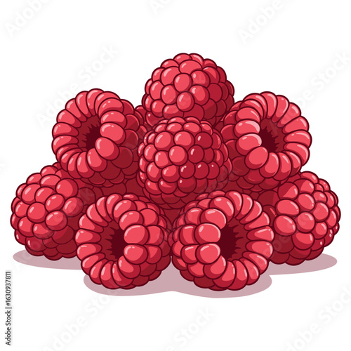 Fresh red raspberries pile illustrating juicy and vibrant fruit. Vector illustration