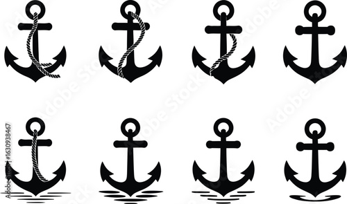 Anchors' Collection: A meticulously crafted illustration showcases a compilation of nautical anchors, varying in design and style, symbolizing stability, hope, and a connection to the sea.