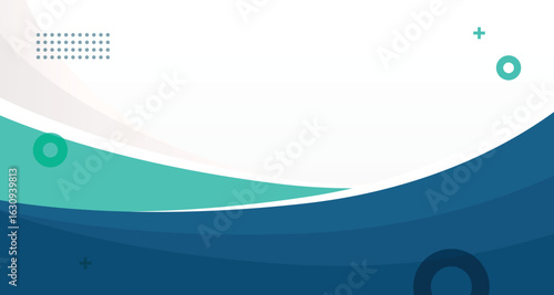Abstract background with translucent teal, green and blue n colored waves on white background. Corporate or business presentation, banner, promotion. 21 to 9 aspect ratio.