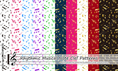 ベクター  シンプルな音符記号のシームレスパターン　バラエティ  スウォッチ