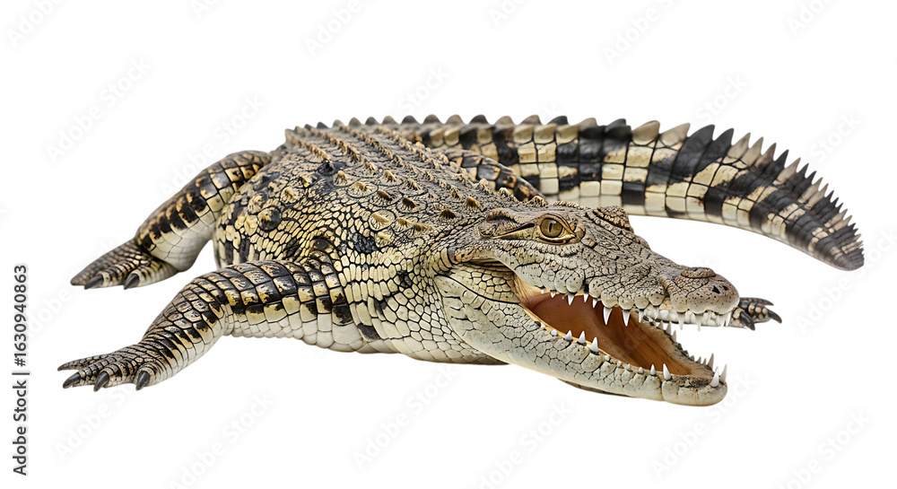 Naklejka premium Captivating Close Up of a Crocodile Reptile Showing its Open Mouth and Sharp Teeth Isolated on a transparent Background
