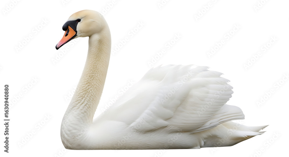 Fototapeta premium Majestic white swan gracefully resting isolated on a transparent background symbolizing elegance purity and natural beauty for creative projects
