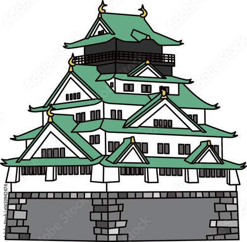 日本の城　大阪城のイラスト画像