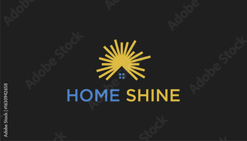 Abstract shine house logo template, home logo with shine sparkle light star - Vector