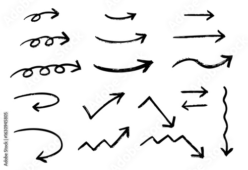 手書きの矢印のイラストセット　ベクター黒	
