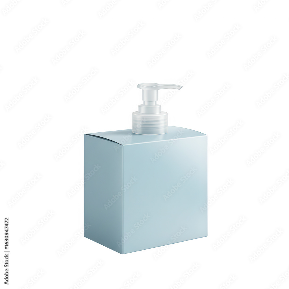 Obraz premium A light blue square pump bottle with a white dispenser head isolated on transparent background