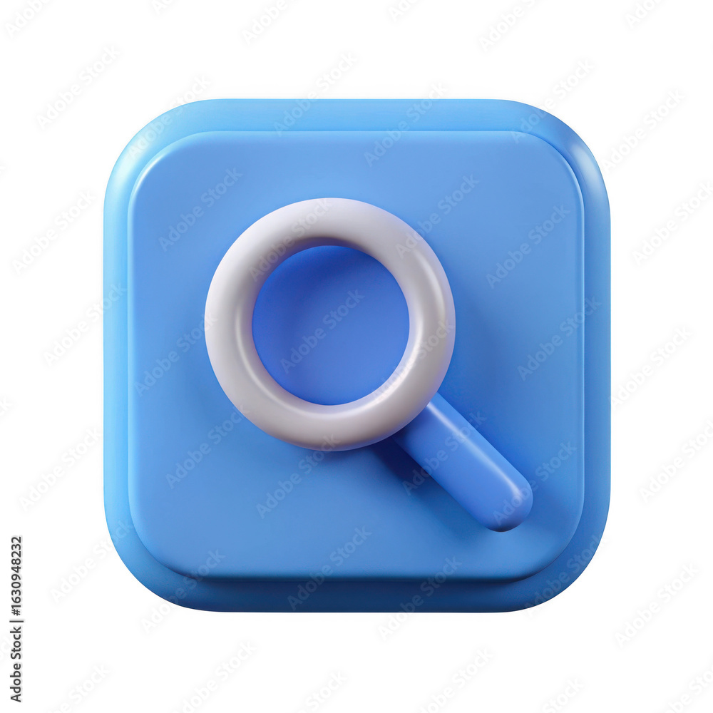 Fototapeta premium 3d blue search icon with white magnifying glass isolated on transparent background