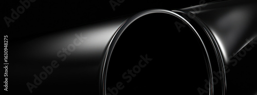 Abstract Curved Black Shape Illuminated By Spotlight Against Dark Background