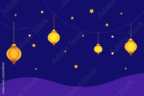 Festive ramadan lanterns and stars under a night sky