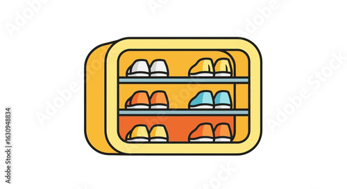 Modern Shoe Rack with Colorful Shoes Vector
