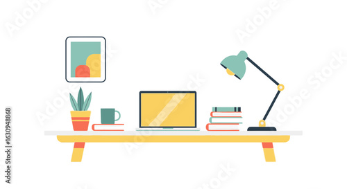 Workspace Desk with Laptop and Lamp Vector
