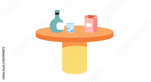 Round Table with Drinks and Carton Box - Flat Design Vector
