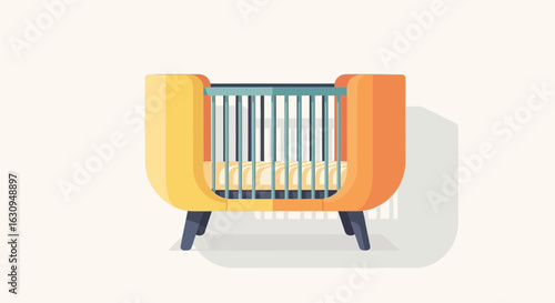 Modern Flat Vector Illustration of a Colorful Baby Crib
