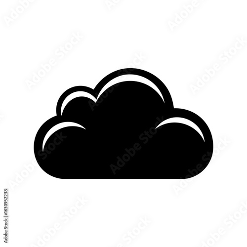 Simple black cloud icon in minimal style. Perfect for weather apps, cloud storage symbols, or digital interface design