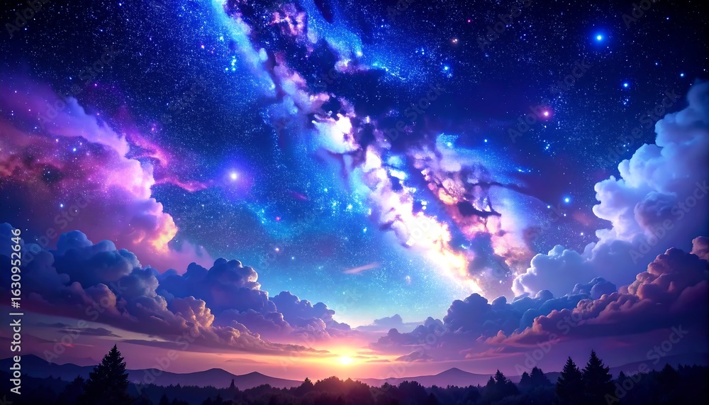 Obraz premium Colorful celestial sunset over a landscape