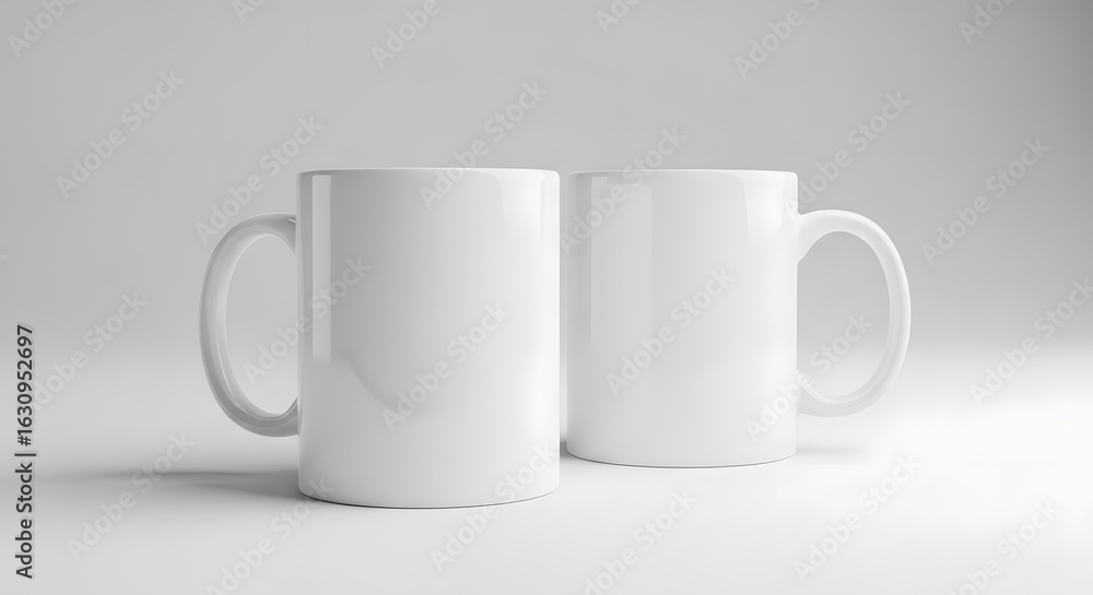 Obraz premium Blank White Ceramic Coffee Mug Mockup on Light Background
