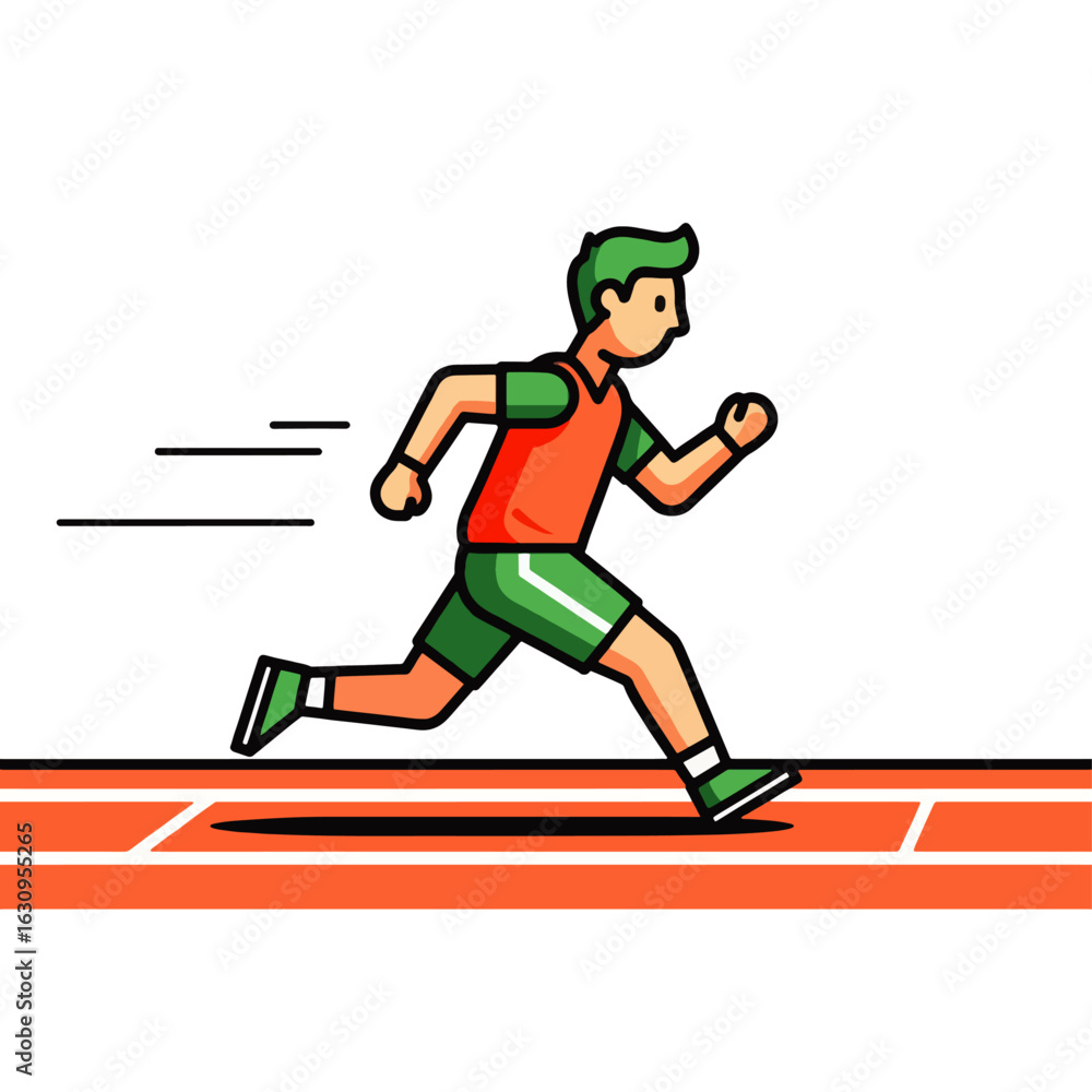 Obraz premium Cartoon illustration of a runner sprinting on a running track.