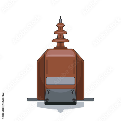 Vector image of a high-voltage instrument transformer with insulator used in substations for voltage measurement and protection. Ideal for electrical grid and industrial system designs.