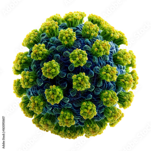 Vibrant 3D representation of a microscopic virus structure