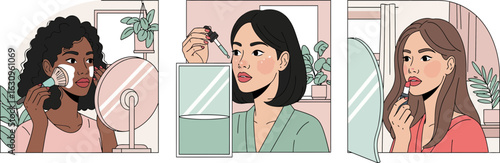 Morning Makeup Routine: A Woman Applying Makeup in a Cozy Room