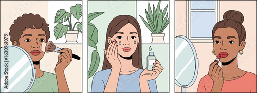 Morning Makeup Routine: A Woman Applying Makeup in a Cozy Room