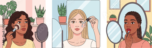 Morning Makeup Routine: A Woman Applying Makeup in a Cozy Room